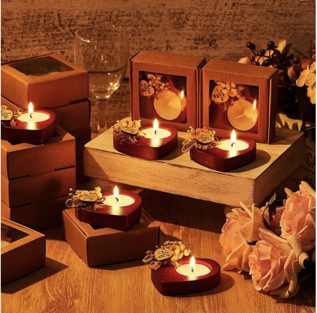 Greenville SC wedding venue - Ballenger Bridge Trending wedding guest gifts 2025 heart shaped tea light candles